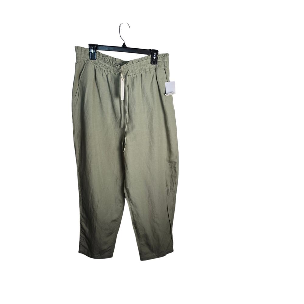 Blank NYC Moss Green Linen Blend Tapered Elastic Waist Pull-On Pants Size XL NWT